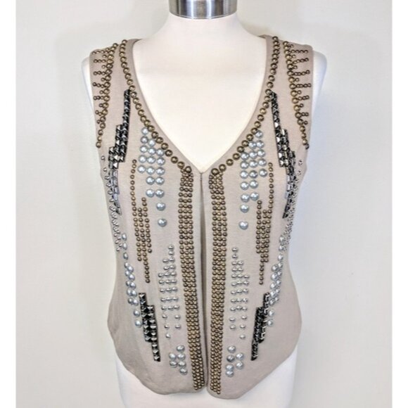 Caché Vintage Studded Boho Vest - Picture 2 of 6